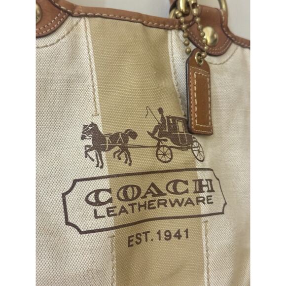 Coach Heritage Bleaker Canvas 1941 Carriage Leatherworks Tote Stripe tattersall - Picture 4 of 16